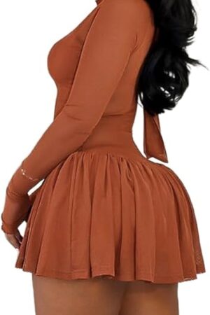 Women's Sexy Sheer Mesh Mini Dress Bodycon Lingerie Pleated Dress Clubwear Outfits