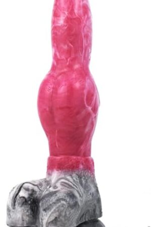 Big Size Long Knotty Silicone Artificial Dog Dildo Wolf Silicone Made Big Knot Multi Colored (Pink+Grey)