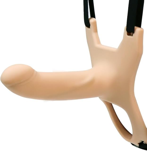Honeypleasures Hollow Strap On Dildo 6 1/4 inch for Small Penis Men or ED Problems, Curved Penis Head for Intense G-Spot Stimulation (Flesh)