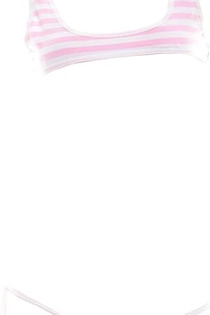 Women Japanese Style Anime Lingerie Sexy Blue/Pink Striped Micro Bikini Cosplay Bra and Panty Set