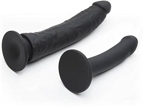 Lovehoney Deluxe Strap On Dildo Harness Kit - 2 Silicone Strap On Dildos for Pegging - 5.6 Inch & 8 Inch - Includes 3 O-Rings & Adjustable Harness - Waterproof - Black