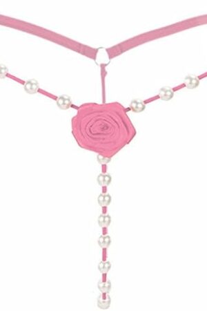 Women's Pearl T Back G String Embroidery Rose Flowers Beaded Thong Panty Underwear Sexy Micro Underpant