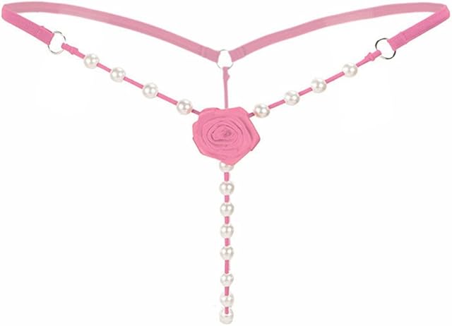 Women's Pearl T Back G String Embroidery Rose Flowers Beaded Thong Panty Underwear Sexy Micro Underpant