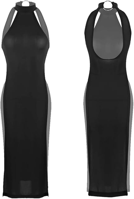 Women's Sexy Lingerie Halter Neck High Slit Skirt Ultra Thin Mini Dress Chemise Nightgown