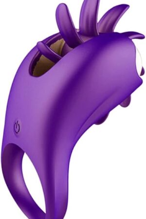 Vibrating Cock Ring Male Adult Sex Toy for Man, Rechargeable Penis Ring Vibrator Tongue Licking Clitoral Vibrator for Woman Couple - Purple
