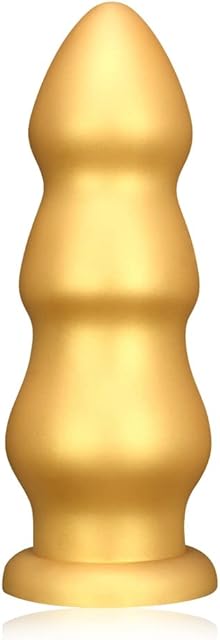 Gold Thick Anal Beads Anal Plug, Butt Plug Dildos Flexible Liquid Silicone Butt Plug Vaginal Prostate Massage Stimulation Masturbators Sex Toys with Strong Suction Base for Men Women (S)