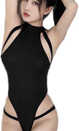 Women's Sexy Bodysuit Japanese Lingerie Teddy Lace Up Women Backless Tie Ice Silk Uniforms Tops High Neck Jumpsuit