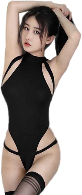 Women's Sexy Bodysuit Japanese Lingerie Teddy Lace Up Women Backless Tie Ice Silk Uniforms Tops High Neck Jumpsuit
