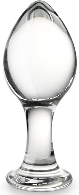 Anal Butt Plug Glass Anal Trainer with Long Neck Crystal Pleasure Wand with Tapered Head Unisex Adult Sex Toy for Men Women Play (L)