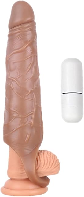 Vibrating Penis Sleeve Extender Enlarger Extension Sleeve Large Silicone Cock Sleeve Extension Male Delay Ejaculation Enhancement Sex Toys for Men Couple