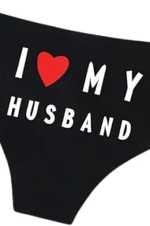 I Love My Husband Panties, Ultra-Soft Comfy Intimates, Sexy Lingerie & Underwear for Women, Unique Heart Print Design, Black (Extra Large), Black/Red XL