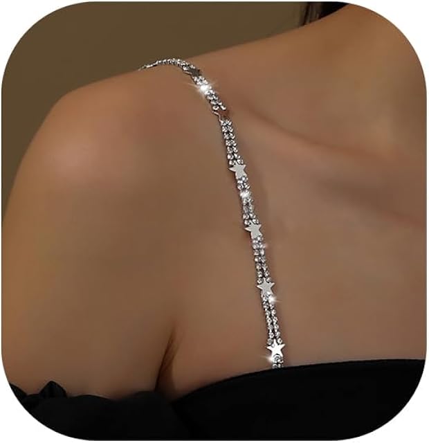 1Pair Star Pendant Rhinestone Bra Straps Jewelry,Sexy Detachable Bra Shoulder Chain,Crystal Lingerie Straps,Wedding Bridal Dress Rhinestones Underwear Chain for Women