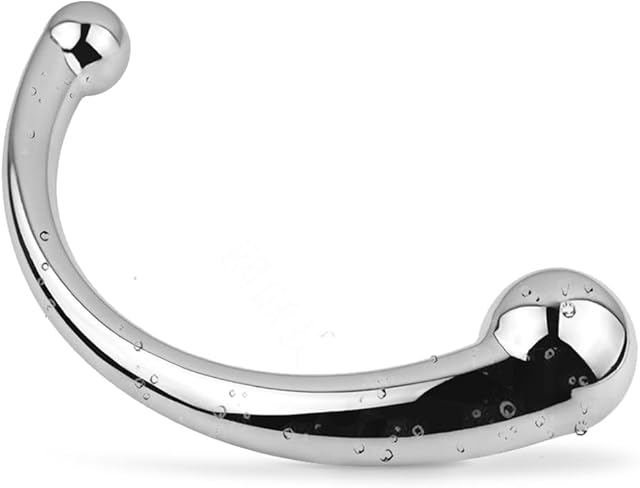 Double Ended Massage Wand Sex Anal Plug G-spot Metal Anal Bead Stimulate Fetish Anal Plug Dildo Metal Curved Dual Ended Masturbation Sex Toy for Couple, Silver