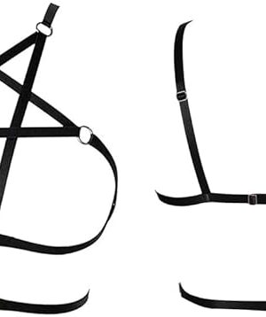 Women's Strappy Cage Bra - Sexy Cupless Bralette, Adjustable Criss Cross Harness Lingerie, Gothic Punk Style Hollow Out Crop Top, Elastic Bralette & Body Chain for Women Black