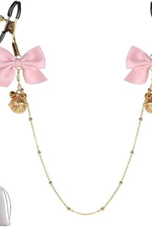 Adjustable Nipple Clamps with Chain Non Piercing Nipple Clips with Bells Attractive Nipple Clip Body Jewelry (Pink A)