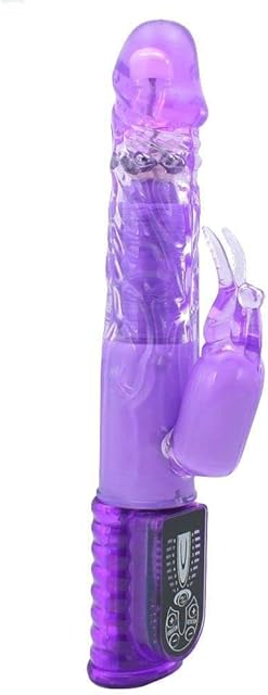 Women's Blended Orgasm Rabbit Vibrator - Rotating G-Spot Stimulation Realistic Penis Shape - Clit Vibration Bunny Ears - 64 Combinations - Independent Controls - 105" Long - Purple - Multiple Orgasms