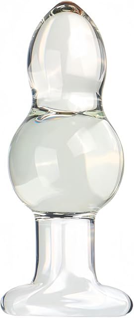 Glass Crystal Anal Butt Plug 2 Beads Design Sex Toys with Safety Base, Transparent Cone Shape Anal Plug Dildo G-Spot Massager Adult Sex Tools for Beginners and Advanced Players (S)