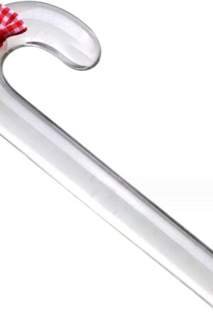 Glass Sex Toy Wand Double-Ended Butt Plug Anal Beads G-spot Stimulation to Dildo Christmas Gift Candy Cane Unisex Anal Butt Plug for Men Women (18cm, Bow)