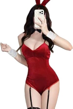 Womens Sexy Bunny Costume Kawaii Lingerie Velvet Rabbit Outfit Bunny Girl Senpai Cosplay Bodysuit Bunny Ears