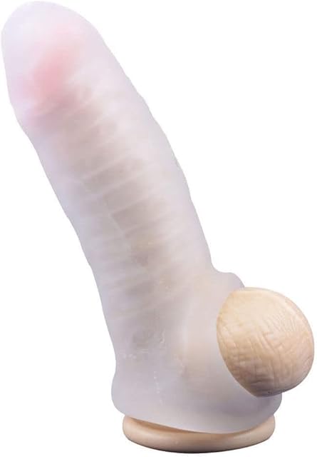 Generic Honeypleasures Reusable Condom Penis Sleeve Extender w/Ball Loop Enlarger add 20% Extra Girth Clear/White