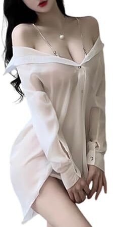 Women's sexy secretary cosplay boyfriend style shirt casual nightclub club loose seductive pajamas