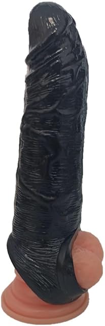 2025 Huge Black Soft Realistic Sleeve Extender Sheath for Men Male Enhancement Extension Sleeve Massage for Length and Girth Enhancement Black Black 9 inch