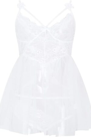 Women's Cute Babydoll Chemise Sexy See Through Lace Mesh Lingerie Exotic Mini Nightdress Naughty Negligee