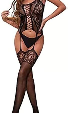 Women Fishnet Criss Cross Mesh Bodystocking Dresses Sexy Lingerie Slim Tight Hollow Sleepwear