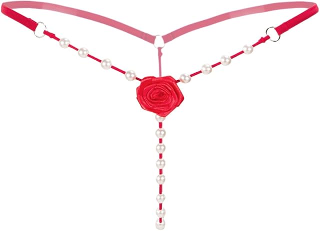 Women's Pearl T-Back G-String Embroidery Rose Flowers Beaded Thong Panty Underwear Sexy Micro Underpant