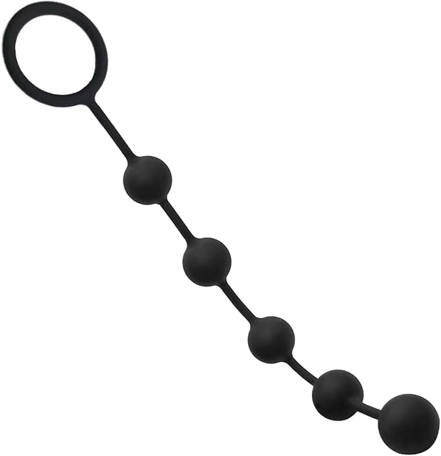 Anal Beads Butt Plugs with 5 Anal Balls Silicone Adult Sex Toys Silky Smooth Anal Chain Prostate G-spot Stimulator Vaginal Anus Dilator for Men Women (Black M)