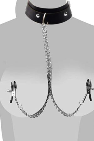 Adjustable Nipple Clamps with Chain Neckalce Adult SM Games Fetish Leather Collar Nipple Clamps Chain Non Piercing Couple Nipple Clamp Sex Toys Bedroom Bondage Toys