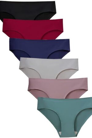 Women's Soft Seamless Bikini Cut Underwear Ladies 6 Pack Ice Silk No Show Hipster Low Rise Half Back Invisible Panties