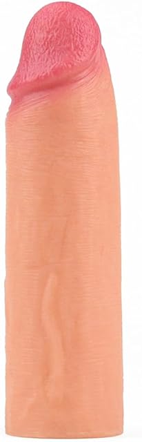 Honeypleasures Silicone Condom 1 Extra Inch Vibrating Penis Sleeve Extender, Reusable Condom, Increase 40% Girth, 6.5 inch (Flesh)