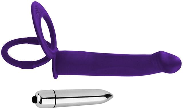 Honeypleasures Realistic Double Penetration Strap-on Dildo and Penis Ring Combo with Dual Rings Sex Toy for Men Couples (Purple)