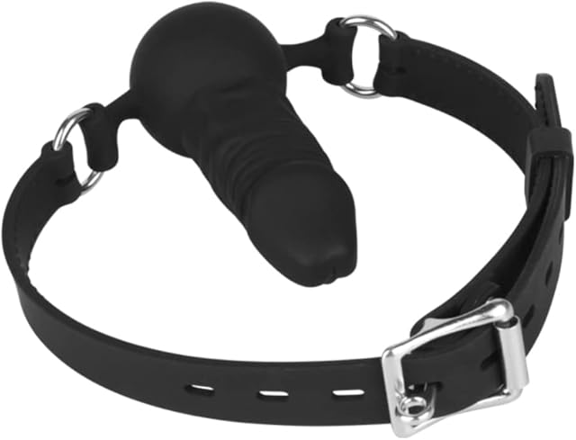 FST Silicone Realistic Dildo Gag with Ball, Adjustable Strap on Mouth Gag for SM