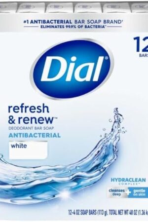 Dial Antibacterial Deodorant Bar Soap, 4 oz bars, White, Pack of 12