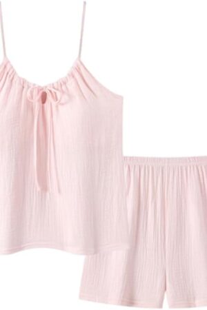 Womens Cami Pajama Set Cotton Tie Up Camisole Shorts Pj Set Y2K Sleepwear Lounge Outfits