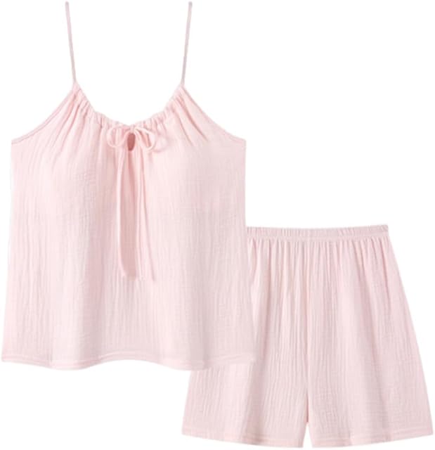 Womens Cami Pajama Set Cotton Tie Up Camisole Shorts Pj Set Y2K Sleepwear Lounge Outfits