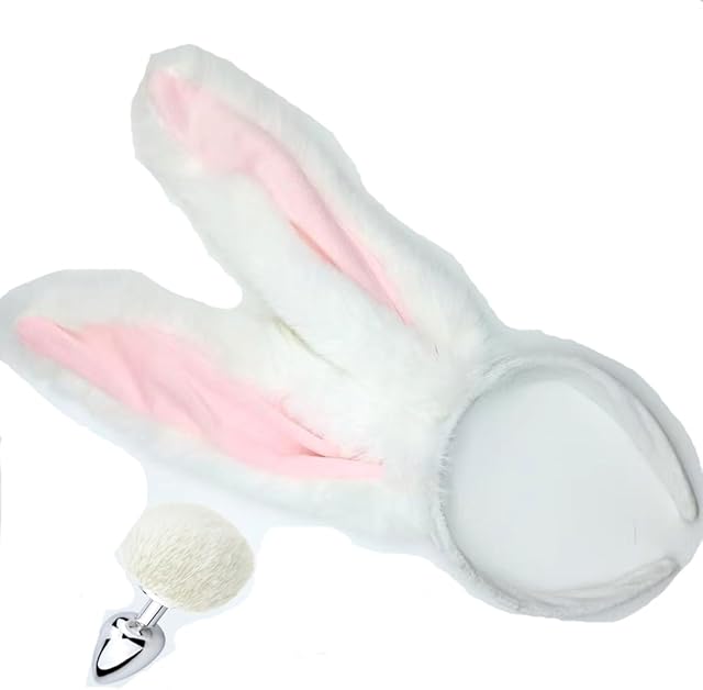 Bunny Ears Headband with Fluffy Tail Anal Plug, Sex Toy for Cosplay Costume Kit