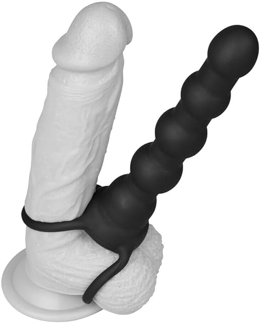 Honeypleasures Realistic Double Penetration Beaded Vibrating Penis Cock Ring Anal Prober Sex Toy for Men Couples