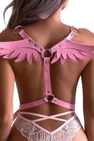 Women's Body Chest Harness Belt with Angel Wings, Body Caged Neck Waist Harness Bondage Strap for Ladies