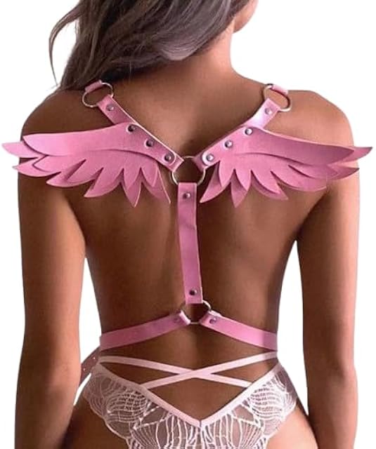 Women's Body Chest Harness Belt with Angel Wings, Body Caged Neck Waist Harness Bondage Strap for Ladies