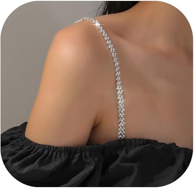 2Pcs Simple Rhinestone Bra Straps,Sexy Rave Rhinestones Bra Shoulder Chain,Crystal Underwear Straps,Wedding Bridal Dress Rhinestone Lingerie Chain for Women