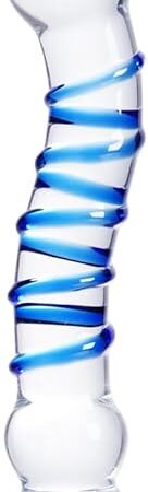 79 Inch Double-Ended Glass Dildo, Blue Spiral Ribbed Crystal Clear Anal Dildo, Dual-Headed Beaded Dot Sensation Wand,Double-Ended G-Spot Prostate Vaginal and Anal Massager Sex Toy for Men and Women