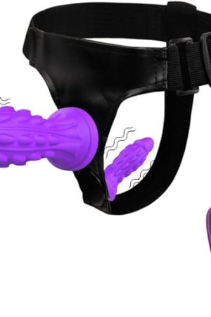 Harness Strap-On Dildos with 2 Silicone Dildos and 10 Strong Vibration Modes, Sex Toys with Adjustable Strap for Female Couple Lesbian, Anal G-spot Stimulation Realistic Dildo, Purple