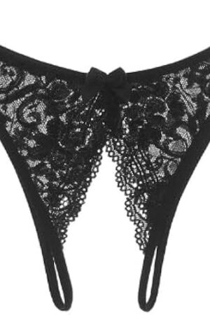 Women's Sexy Lace Thong Sheer Low Waist Underwear Open Gear G-String Thong Floral Cheeky Panties for Honeymoon