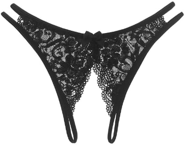 Women's Sexy Lace Thong Sheer Low Waist Underwear Open Gear G-String Thong Floral Cheeky Panties for Honeymoon