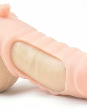 Honeypleasures Realistic Ribbed Penis Sleeve with Clitoral Stimulator, Reusable Condom, Increase 10% Girth for Extra G-Spot, Clitoral & Anal Stimulation (Flesh)