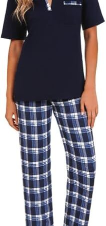 Women's Pajama Set Short Sleeve Soft Plaid Pajamas Top and Pants Sleepwear Pjs Lounge Set S-2XL
