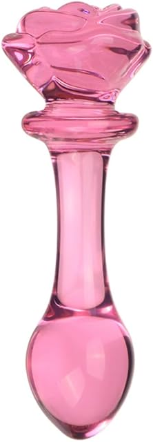 Glass Dildo Rose Toy, Crystal Glass Pleasure Wand Dildo Rose Base, Glass Butt Plug Stimulator Glass Anal Plug Anal Trainer, Glass Rose Anal Sex Toy for Men and Women Couples (5.31in)